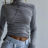 Joskaa Turtleneck Y2K 2024 Long Sleeve T Shirts Women White Autumn Winter Casual Black Basic Gray Sexy Tops 90s Fashion Vintage