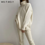 Joskaa Christmas Gift WOTWOY Turtleneck Knitted Sweater Women Autumn Winter Oversized Loose-fitt Basic Pullovers Female Solid Jumpers Soft Knit Tops