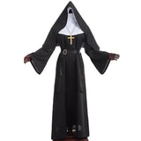 Halloween Joskaa Halloween Costumes For Women Scary Nun Cosplay Dress Black Virgin Mary Carnival Demonic Vestido Medieval