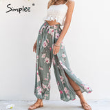 Back to College Joskaa Casual printed wide leg pants High-waist holiday style ruffled women's pants Loose flowing summer female trousers 2020