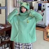 Joskaa Christmas Gift QWEEK Frog Hoodie Women Doll Zipper Sweatshirts Oversized Cute Tops Kawaii Tracksuit Long Sleeve Pullover Korean Style Casual