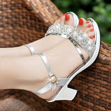 Joskaa Summer Glitter Mirror Pu Gold Silver Bling Wedding Bridal Party High Heels Sandals Women Shoes Plus Size Platforms