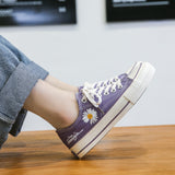 JOSKAA 2024 New Korean Style Ulzzang Daisy Canvas Shoes for Women 45 White Black Yellow Green Purple Color sneakers women