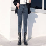 Gray Jeans Woman High Waist Women Skinny Fashion Korean Washed Coated Denim Pencil Pants Stretch Jean Black Fashion 2021 New