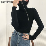 Christmas Gift Joskaa Fashion Slim Turtleneck Zippers Women Knitted Sweaters 2020 Autumn Winter Full Sleeve Stretched Female Pullover Jumpers