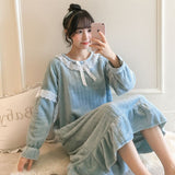 Joskaa Christmas Gift Nightgowns Women Winter Flannel Princess Solid Lace Bow Plus-Velvet Thicken Warm Soft Loose Casual Sweet Girls Sleepshirt Coral