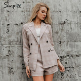 Joskaa Two-piece blazer women suits Double breasted plaid casual female blazer shorts set Elegant office ladies blazers sets