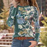 Joskaa Women T-shirt Spring Autumn Casual O Neck Floral Print Loose Tee Shirt Female Streetwear Long Sleeve Pullover Tops New Plus Size