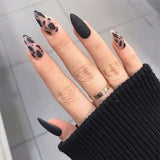 Joskaa 24pcs Leopard Theme Full Cover False Nail Tips 2024 New Style Black Brown Transparent Stiletto French Pearl Fake Nails With Glue