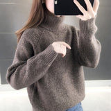 Christmas Gift Joskaa Turtleneck Sweater Warm Thick Loose Knitted Coat Winter Solid Vintage Pullover High Collar Jumper Casual Girls Outwear