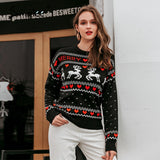 Joskaa Christmas cartoon pattern women sweater autumn Winter o-neck long sleeve jumper black white Causal cute knitted pullover