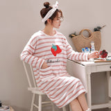 Joskaa Christmas Gift Nightgowns Women Plus Velvet Coral Fleece Warm Winter Soft Leisure Womens Korean Style Sweet Elegant Nightdress Sleepwear Trendy