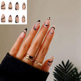 Joskaa 24pcs Leopard Theme Full Cover False Nail Tips 2024 New Style Black Brown Transparent Stiletto French Pearl Fake Nails With Glue