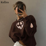 Joskaa Christmas Gift Kefira Spring/Autum Mushroom Embroidery Sweatshirts Women Casual Loose Long Sleeve Hoodies Cartoon Graphic Vintage Pullovers