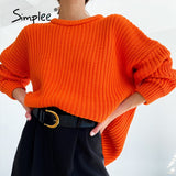 Joskaa Oversized long sleeve female orange sweater autumn Casual o-neck winter pullover women Office purple ladies basic jumper