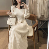 Joskaa hoco dresses Back to College Knitted Dress Women Casual Long Sleeve Vintage Elegant Office Sweater Dress Female 2024 Autumn One Piece Dress Korean Outerwear