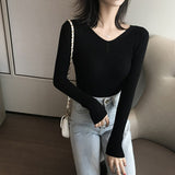 Joskaa Christmas Gift JMPRS Autumn Women Knitted Pullover Sweater Fashion V Neck Long Sleeve Winter Jumper Top Causal Slim Female Basic Top 2024