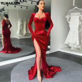 Joskaa Christmas Gift Sexy Elegant Autumn Winter Evening Party Floor-Length Bodycon Dress With Gloves Low Neck High Split Fold Women Club Velvet Dress