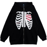 Joskaa Christmas Gift Zip-up Y2K Rhinestone Skeleton Oversized Sweatshirts 2024 Autumn Goth Hoodies Women Grunge Hooded Jacket Streetwear Retro Clothe