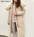 Joskaa Christmas Gift WOTWOY Oversized Long Thick Padded Parkas Women Wide-Waisted Cotton Liner Winter Jackets Female Loose Fit Casual Solid Coat 2024