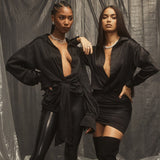 Joskaa Black Sexy V Neck Petal Sleeve Blouses Woman Fashion 2020 Elegant Bandage Irregular Loose Shirts Casual Plus Size Tops