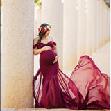 Joskaa Pregnant Dress New Maternity Photography Props For Shooting Photo Pregnancy Clothes Cotton+Chiffon Off Shoulder Half Circle Gown