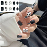 Joskaa 24pcs Leopard Theme Full Cover False Nail Tips 2024 New Style Black Brown Transparent Stiletto French Pearl Fake Nails With Glue