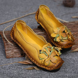 Joskaa New Autumn Flowers Handmade Shoes Women's Floral Soft Flat Bottom Shoes Casual Sandals Folk Style Women Genuine Leather Shoes