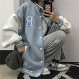 Joskaa Stitching Jacket Printed Leather Sleeves Korean Jacket Baseball Uniform Short Retro Clothes Women Y2k Hombre Top Veste Femme