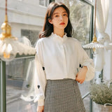 Joskaa Christmas Gift QWEEK Kawaii Shirt Women Heart Shape Print Button Up Blouse Korean Style Lantern Long Sleeve Shirt Women BF Cute Tops Ulzzang