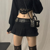 JOSKAA 2024 new Harajuku Y2K Goth 90s Vintage Grunge Rockstar Girlfriend Aesthetic Black Denim Micro Skirt with Belt