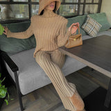 Joskaa Knitted Turtleneck Striped Women Sweater Two Piece Set Green Long Sleeve Casual Set Women Autumn Warm Slim Partywear Set