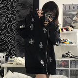 Joskaa Christmas Gift Zip-up Y2K Rhinestone Skeleton Oversized Sweatshirts 2024 Autumn Goth Hoodies Women Grunge Hooded Jacket Streetwear Retro Clothe