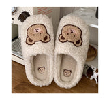 Joskaa 2024 Winter Women Slipper Lovely Bear Cartoon Plush Cotton Home Slippers Female Indoor Household Anti-Skid Thick Bottom Slipper