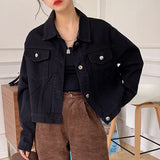 Joskaa New Autumn Winter Women Denim Jeans Jacket Pockets Streetwear Short Fashionable Korean Style Oversized Lady Tops JK8060