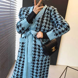 Joskaa Christmas Gift New 2020 Women'S Houndstooth Knitted Sweater Dress One-Piece Autumn Winter Korean Cardigan And Jacket Fashionable Knit Dresses