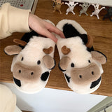 Joskaa Thick Cotton Warm Home Slippers Women's Winter Anti-Skid Thick Bottom Plush Indoor Household Shoes Lovely Cow Animal Slipper