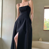 Joskaa-Summer Elegant Black Dress Women Sleeveless Slim Strap Dress Evening Party for Females One Piece Dress Korean Office Lady