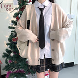 Joskaa Female Spring Autumn New Junior High School Student Casual Beige Cardigan Sweater JK College Style Suit Pleated Short Skirt