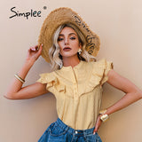 Joskaa Elegant casual solid ruffled lace women blouse spring Embroidery button band collar shirt female fashion summer top lady