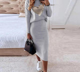 Joskaa Women Elegant O-Neck Pullover Tops And Skirts Set Casual Long Sleeve Sweatshirt Outfits Fashion Print Lady Dress Two Piece Suits