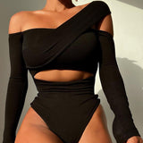 Joskaa hirigin Off Shoulder Sexy Backless Elegant Bandage Bodysuit Women Basic Tops Skinny Rompers High Rise Bodysuits Club Party