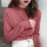 Joskaa Mock Neck Sweater Women Vintage Slim Jumper Soft Warm Knitted Pullover Long Sleeve Fall 2024 Pink Green Black Blue New