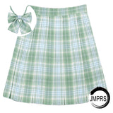 Joskaa Christmas Gift JMPRS Plaid Women Pleated Skirt Bow Knot Summer High Waist Preppy Girls Dance Mini Skirt Cute A Line Harajuku Sexy Japan Faldas