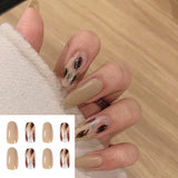 Joskaa 24pcs Leopard Theme Full Cover False Nail Tips 2024 New Style Black Brown Transparent Stiletto French Pearl Fake Nails With Glue