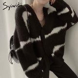 Joskaa Striped Sweater Woman Cardigan Tops Fall 2024 Korean New Knitted Jackets Single Breasted V Neck Long Sleeve Loose Coats