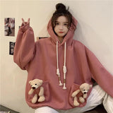 Joskaa Christmas Gift Streetwear Hoodies Women Sweatshirt Autumn Long Sleeve Hoodies Harajuku Hoodie Cute Pocket bear Sweatshirt Women Sudadera Mujer