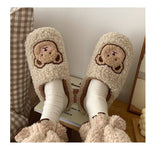 Joskaa 2024 Winter Women Slipper Lovely Bear Cartoon Plush Cotton Home Slippers Female Indoor Household Anti-Skid Thick Bottom Slipper