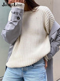 Joskaa Christmas Gift JacuqeLine Casual O Neck Oversized Knitted Pullovers Sweater Women Long Sleeve Loose Solid Female Sweater Top Autumn Winter 2024