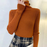 Back to College Joskaa New 2024 Women Pullover Turtleneck Sweater Autumn Long Sleeve Slim Elastic Korean Simple Basic Cheap Jumper Solid Color Top